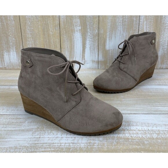 Dr Scholls Wedge Women’s Shoes Tan Suede Fabric Lace Up Comfort Size 9 US Bootie - Picture 1 of 8